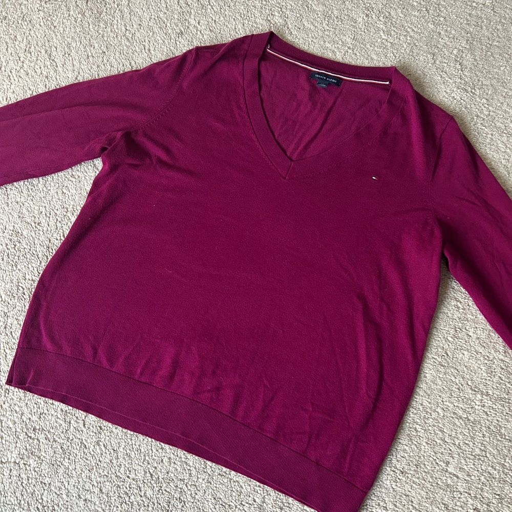 Tommy Hilfiger Burgundy V-Neck Sweater